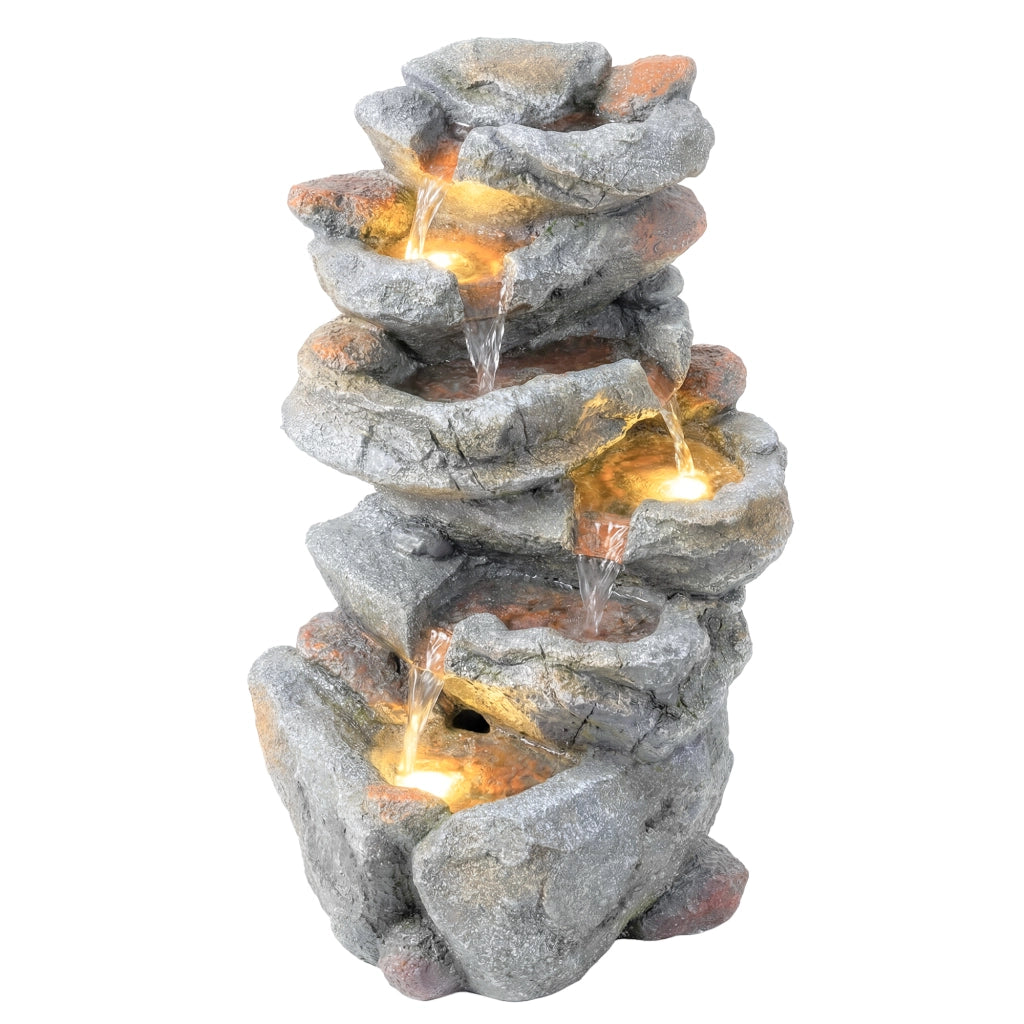 Fontana da Giardino a Cascata 6 Livelli ¨C zephmum ¨C Resina Pietra Naturale 33x27x53 cm Grigio