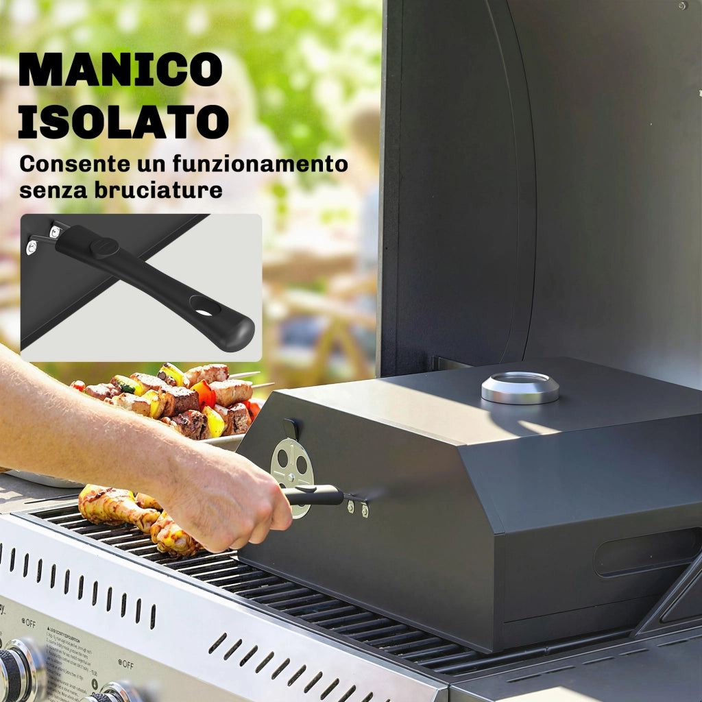 Mini Forno per Pizza da Barbecue 53x40x18,5 cm con Pietra in Cordierite e Termometro in Metallo Nero