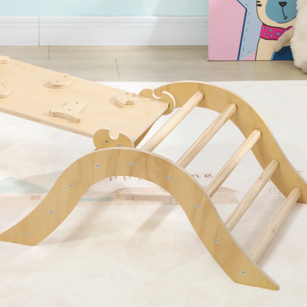 Struttura gioco scalata bambini 8 in 1 con rampa scala arco e borsa sabbia ¨C Xylo ¨C 175x59,5x60 cm naturale