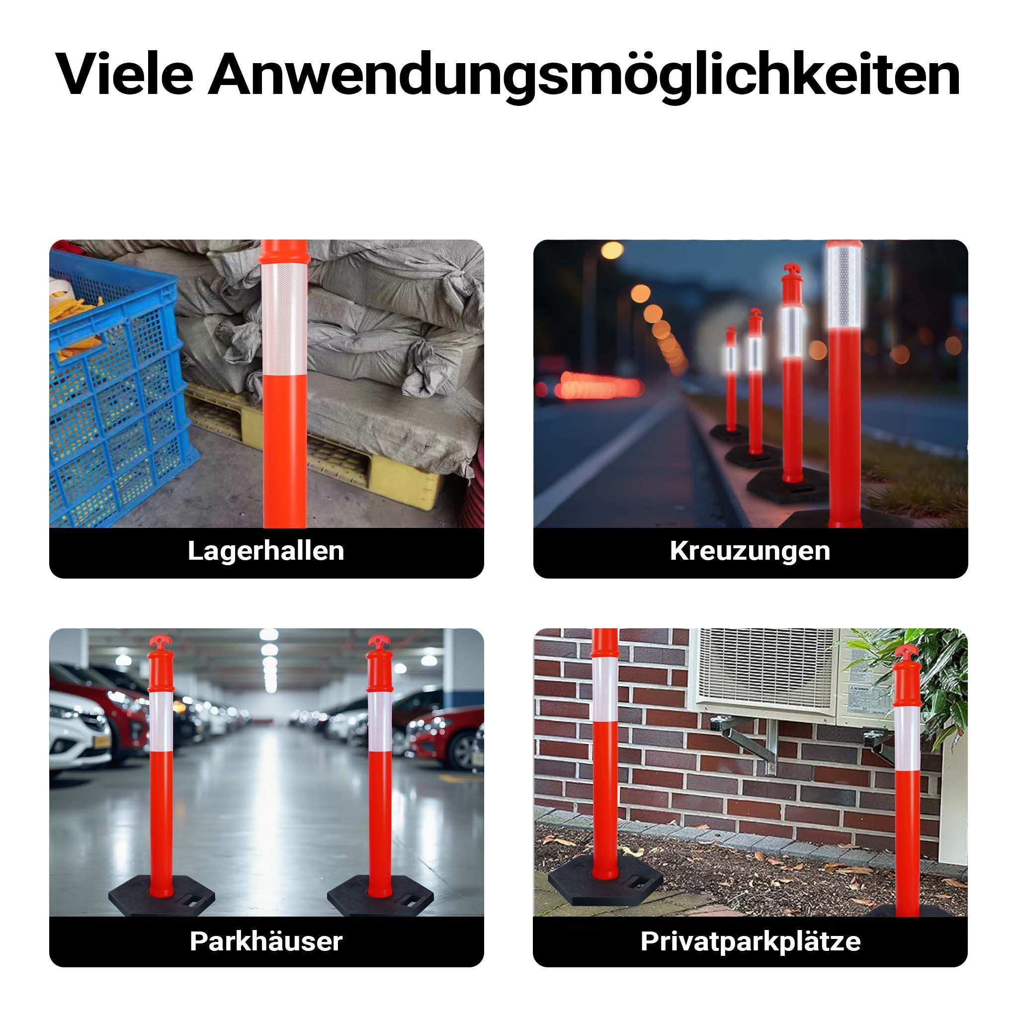 Paletti delimitatori catarifrangenti 110 cm con base ottagonale, 2 pali segnaletici stradali