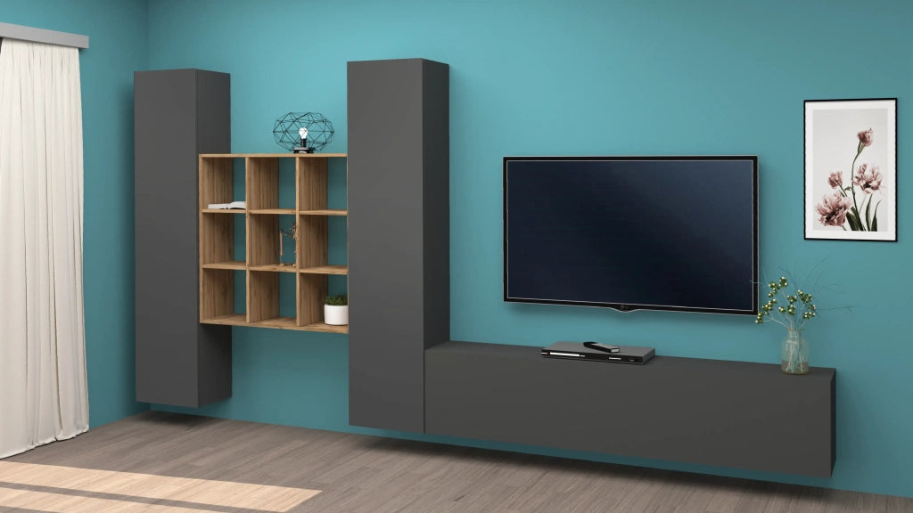 Parete attrezzata antracite sospesa moderna mobile TV libreria 2 armadi Talka RT