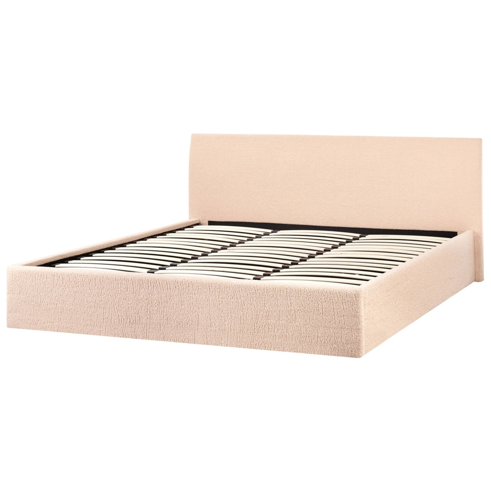 Letto imbottito in bouclé beige 180 x 200 cm con contenitore per testiera rialzata