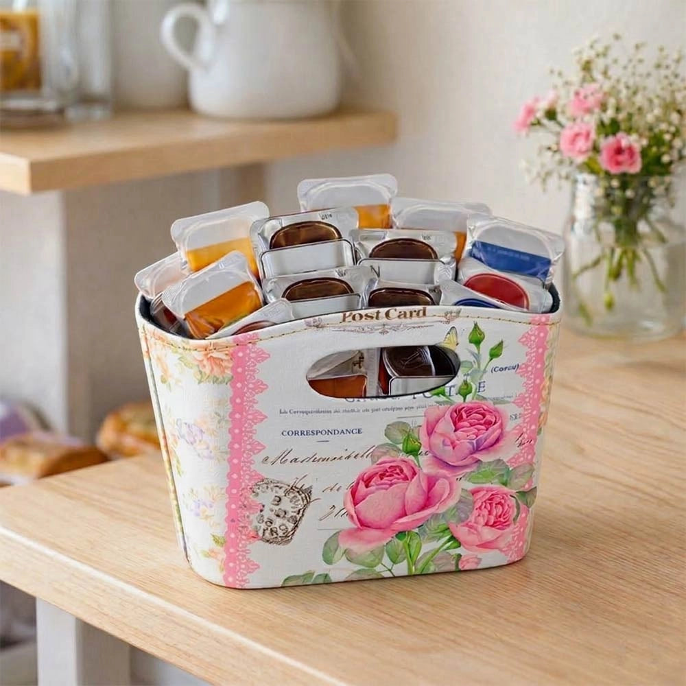 Borsette Flowers con manici fantasia rosa set 3 cm 19,5 x 8,5 x h 15,5