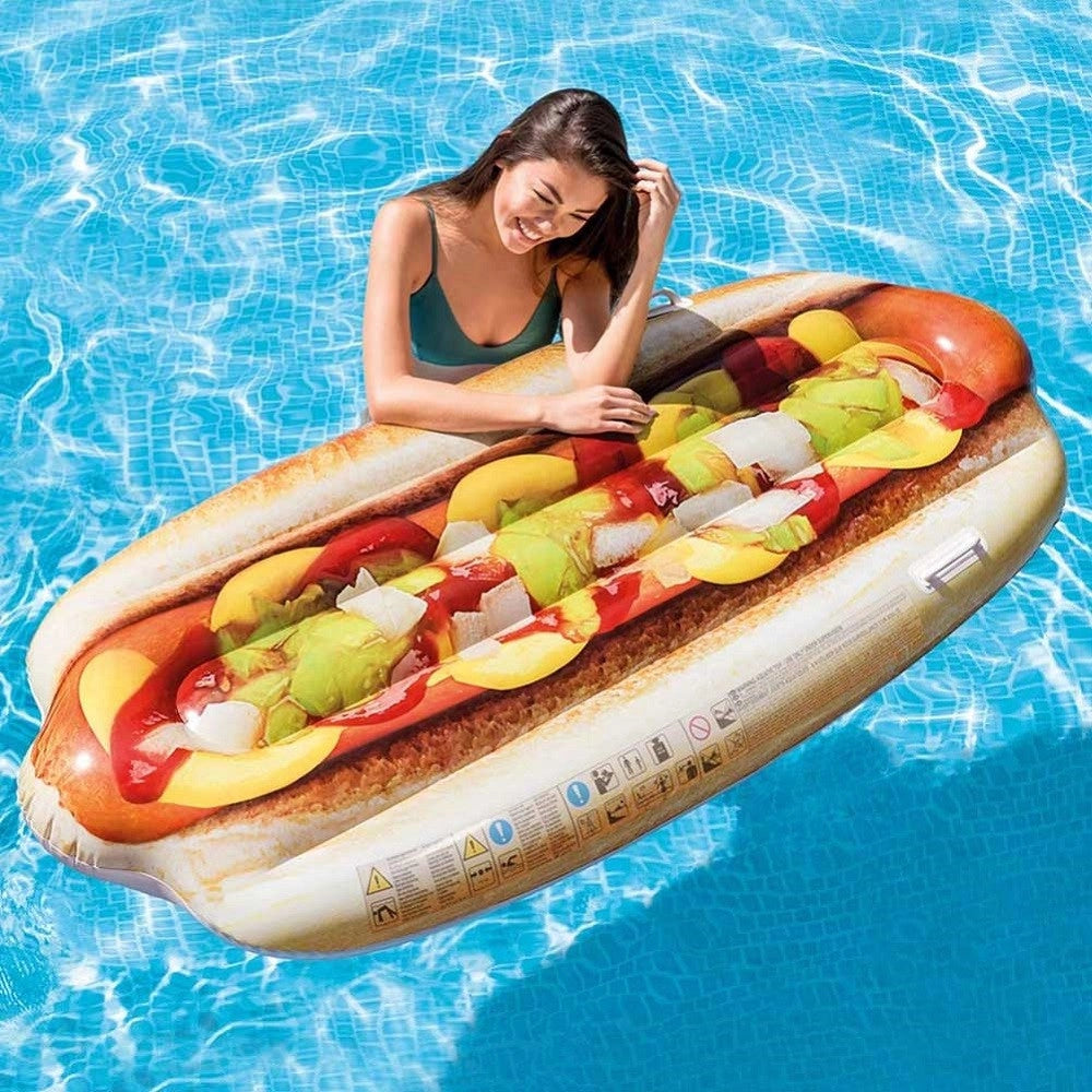 Trade Shop - Materassino Isola Gonfiabile Stampa Hot-dog In Pvc Mare Piscina 108 X 89 Cm -