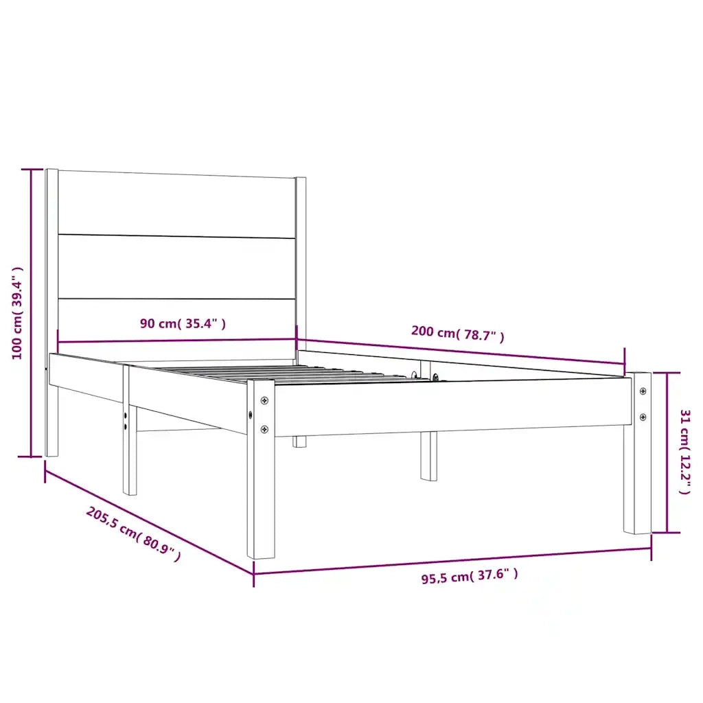 Giroletto senza Materasso 90x200 cm in Legno Massello di Pino 3104138