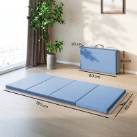 Tappetino fitness pieghevole in 4 con maniglie e rivestimento sintetico 180 x 80 x 5 cm Blu chiaro
