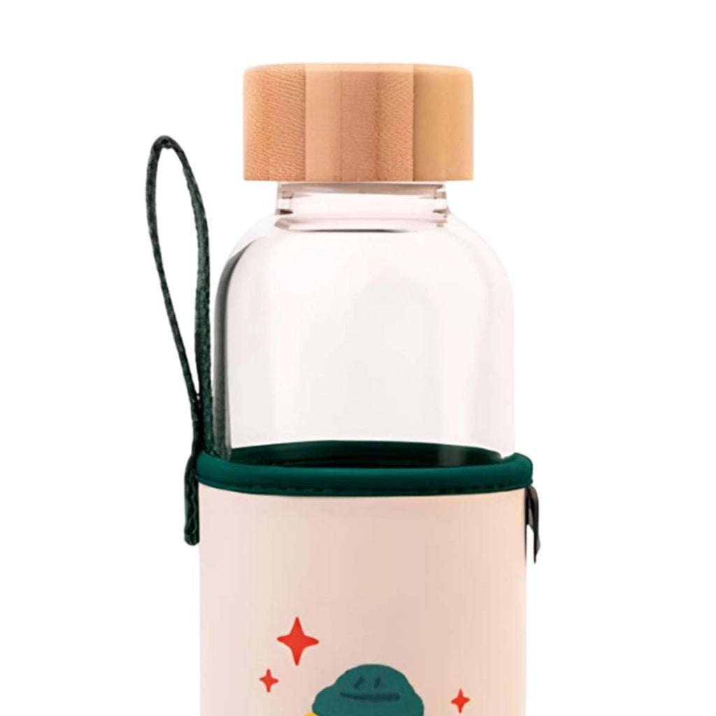 Borraccia in vetro riutilizzabile da 500 ml con motivo CHIMMY e custodia Bianco / Verde Line Friends BT21