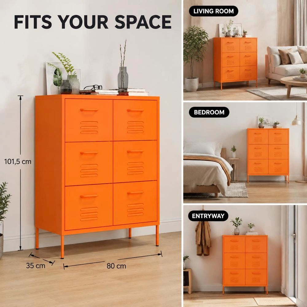 Orange Drawer Cabinet, 80x35x101.5 Cm, Steel