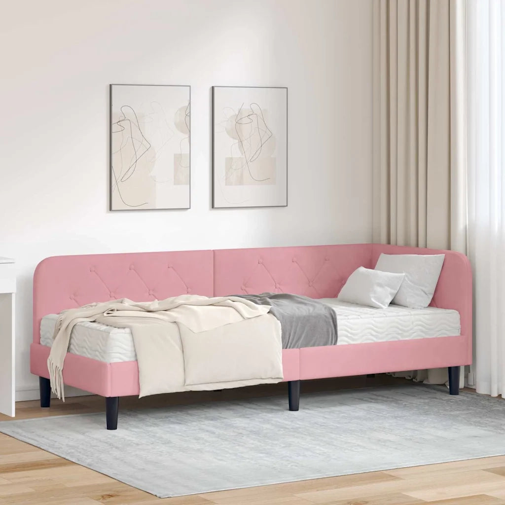 Letto singolo | Letto per adulti | Cornice del letto ad angolo Rosa 80 x 200 cm Velluto