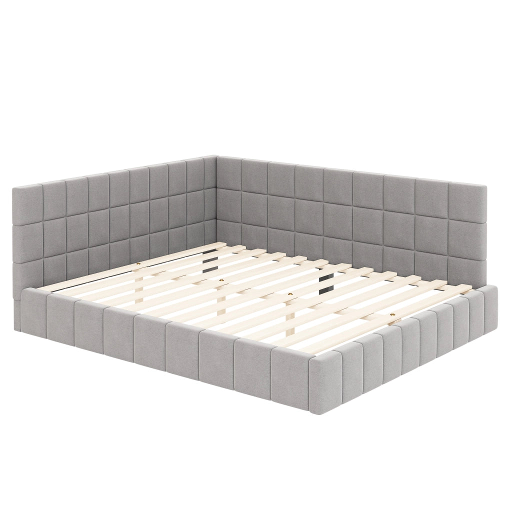 Letto imbottito multifunzione in velluto grigio 160x200 cm