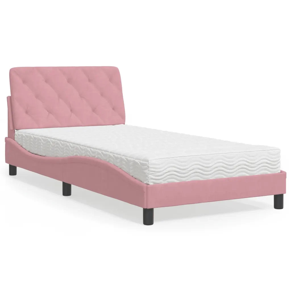 Letto con Materasso-Struttura Letto con Materasso Rosa 100x200 cm in Velluto