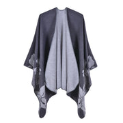 Nuovo scialle/mantella in jacquard di cashmere alla moda con spacchi, spesso e ampio, da donna.