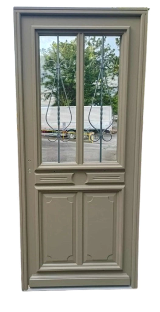 Porta d'ingresso in legno vitreo, Baptiste Vert Ral 7002, H,200xl,90 p, destra Cota Tabella senza maniglia
