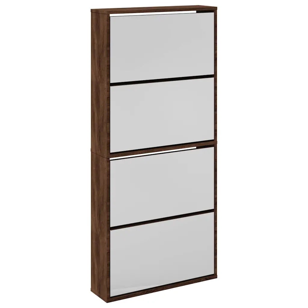 Scarpiera con Specchio a 4 Livelli Rovere Marrone 63x17x134 cm