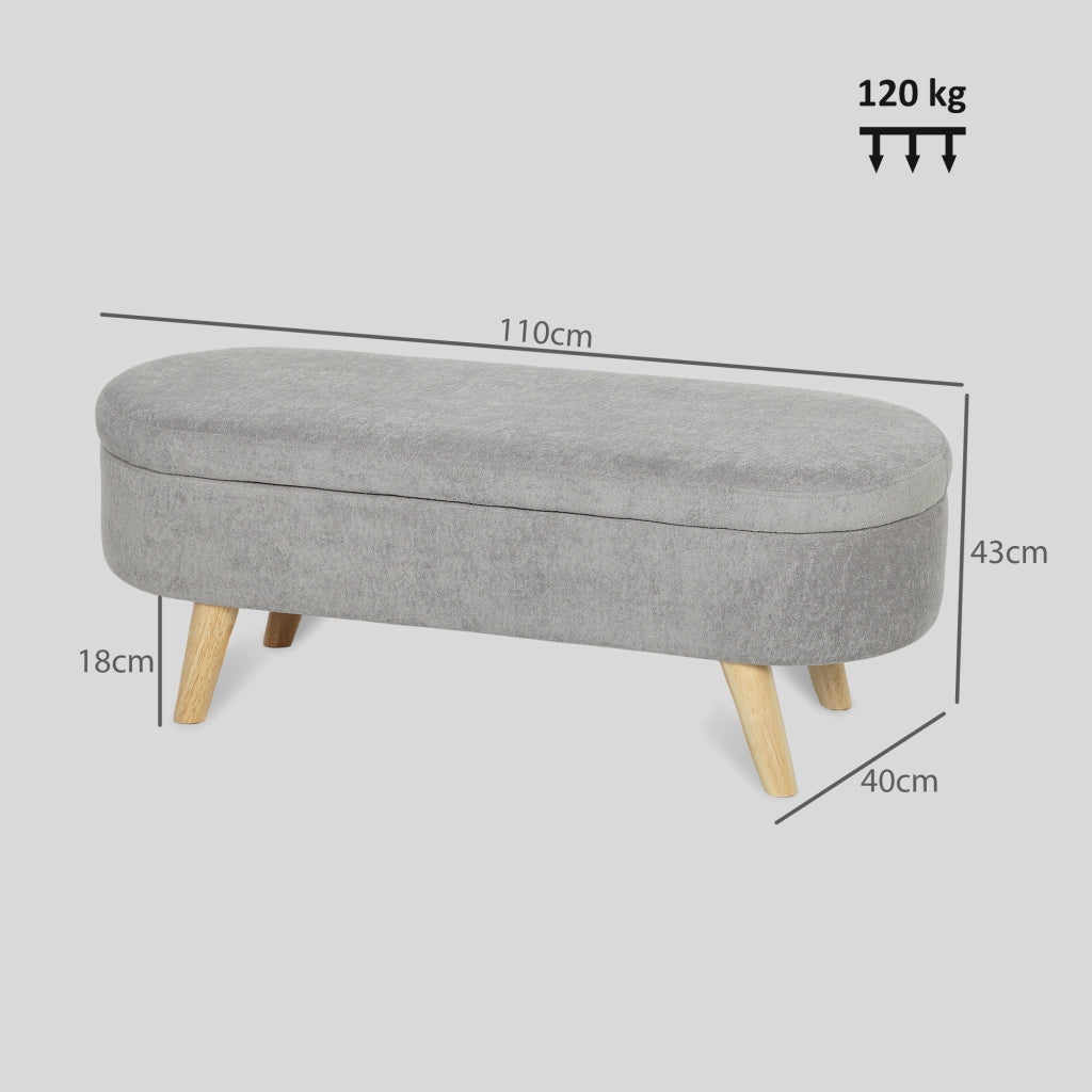 Pouf con Cuscino Imbottito in Velluto ¨C Zephmum ¨C Grigio Chiaro con Gambe in Legno