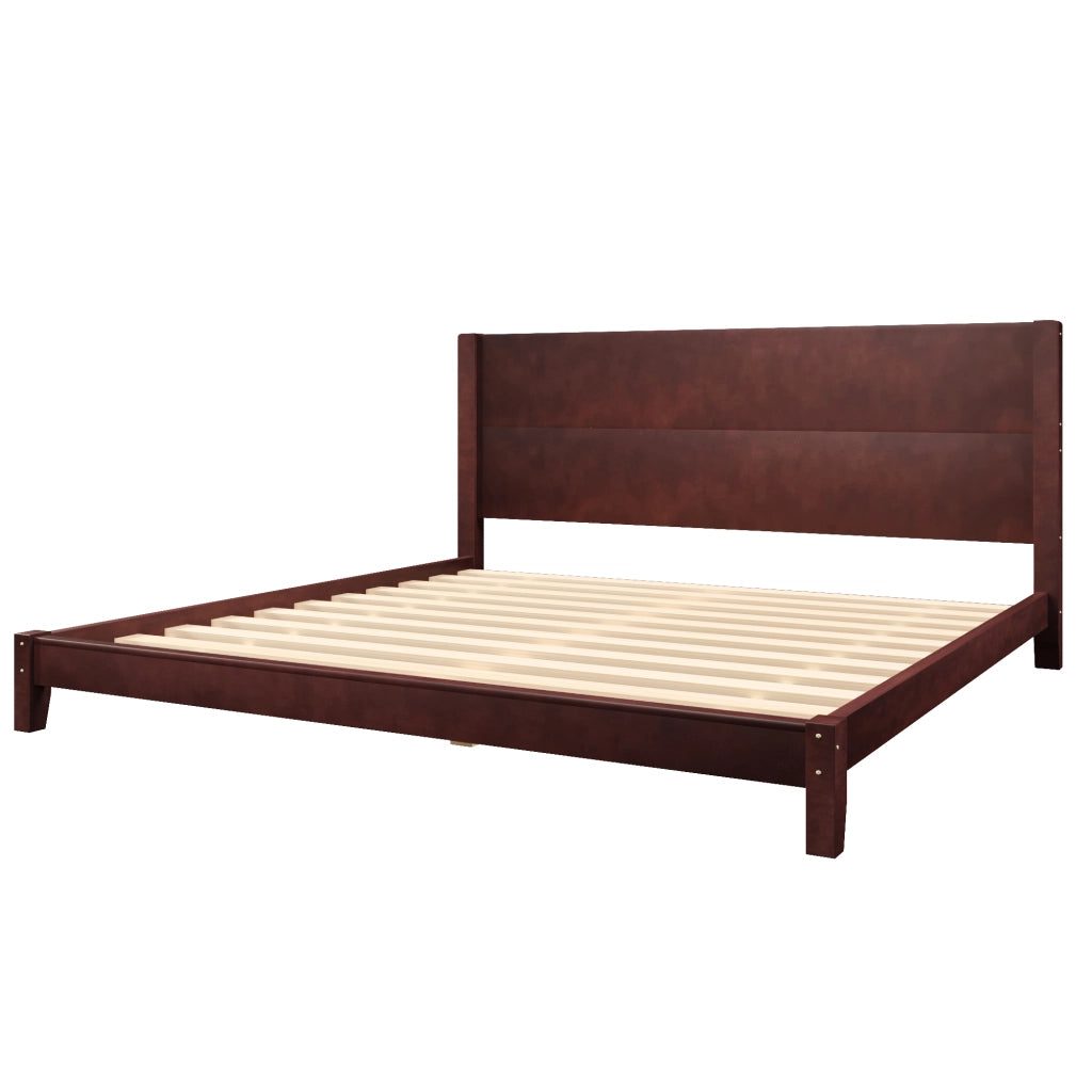 Letto Matrimoniale 180 x 200 cm con Testiera e Rete a Doghe; in MDF e Compensato; Marrone
