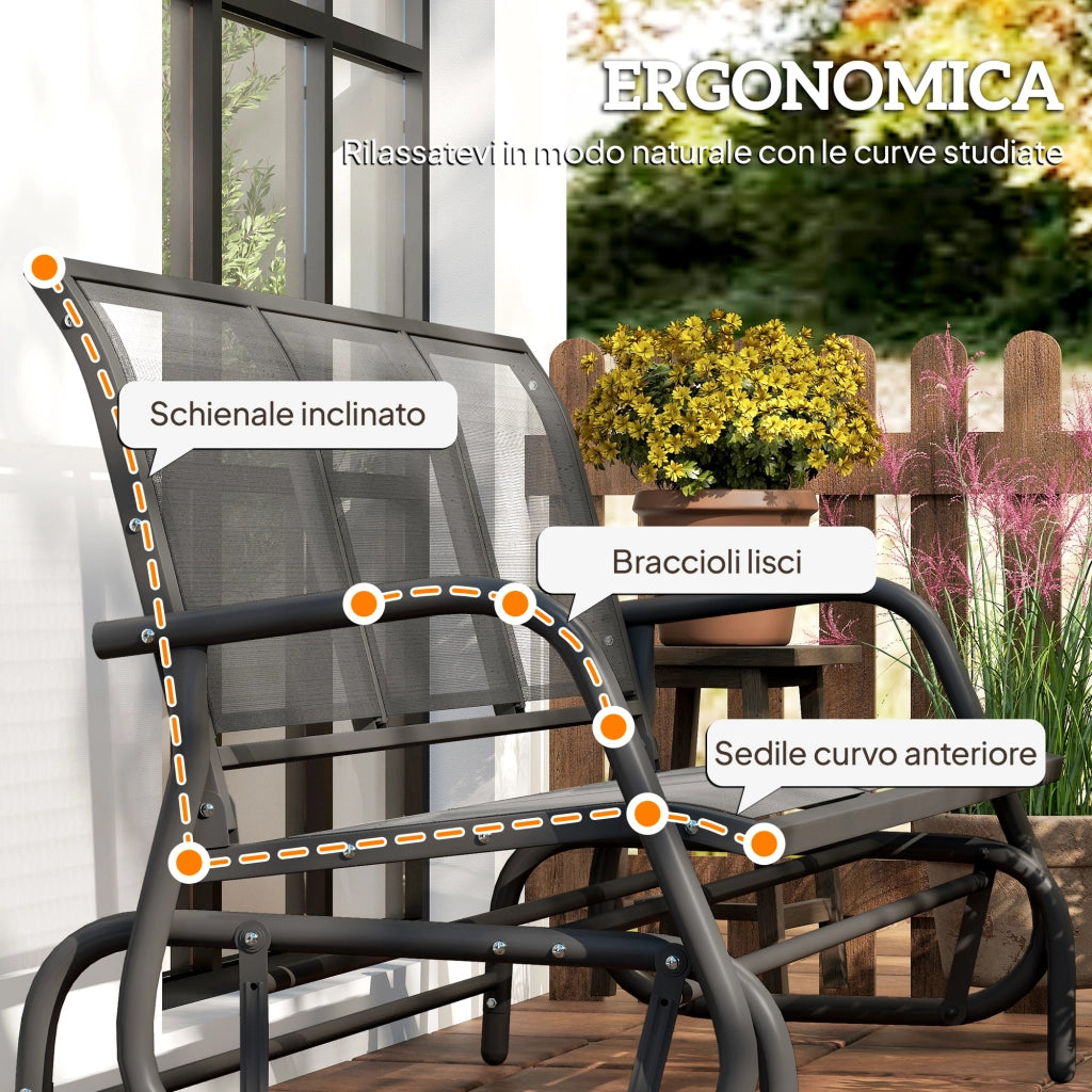 Panchina a Dondolo da Giardino 3 Posti ¨C zephmum ¨C Grigio, Metallo, Tessuto, 147x70x85cm