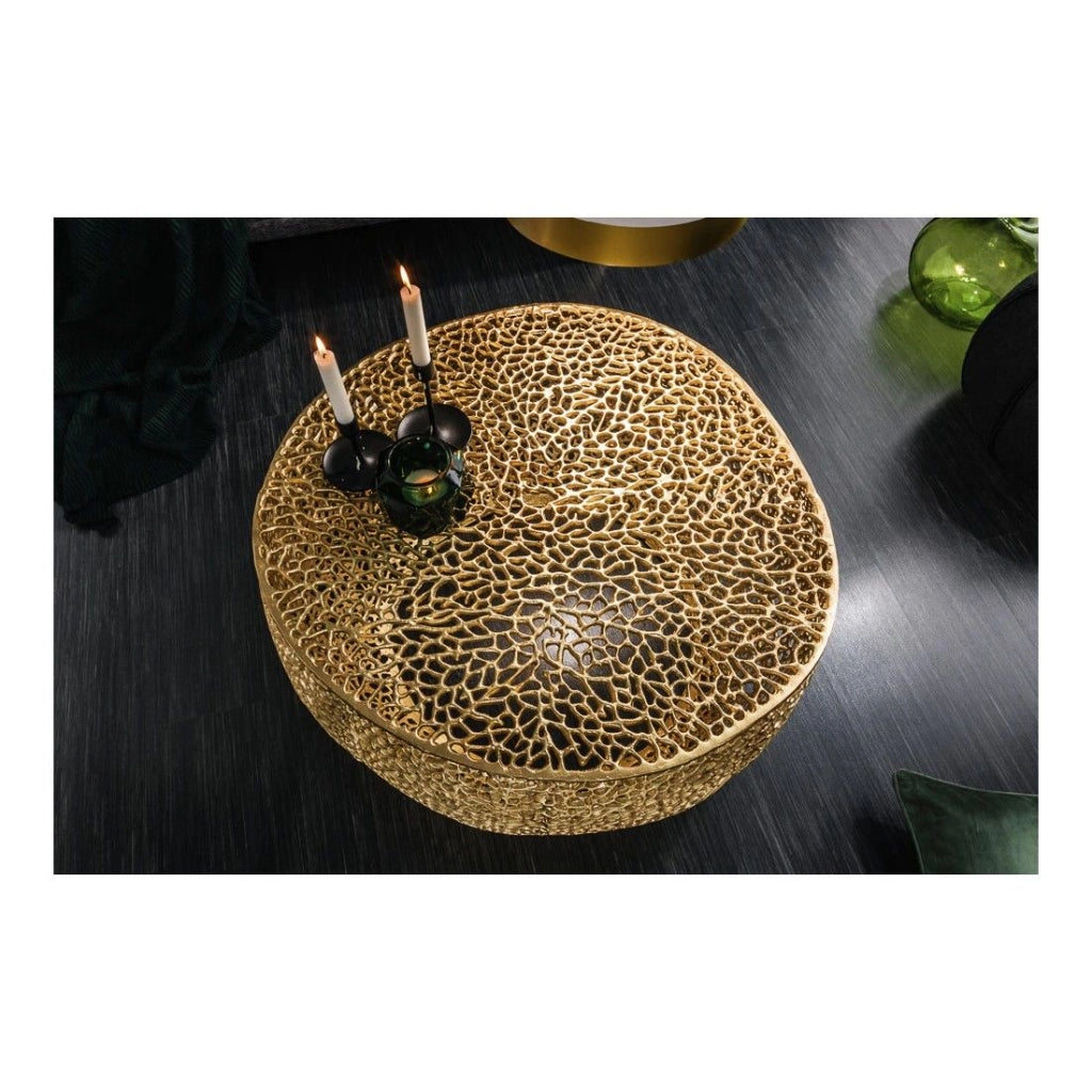 Tavolino basso METRIX rotondo dorato 80 cm – Tavolino basso di design in alluminio traforato
