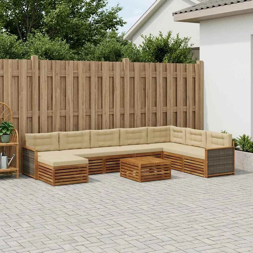 Set di divani da esterno 9 pz Naturale e Beige 3383741
