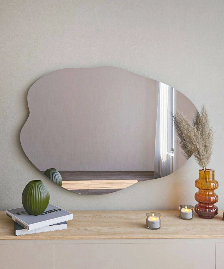 Specchio Freya, Specchiera, Articolo d'arredo a muro, Decorazione con specchio, 60x2h85 cm, Nero