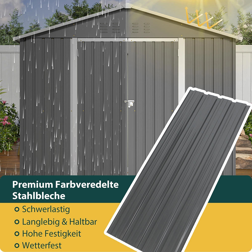 Ripostiglio per attrezzi in metallo - Xylo - 8x6FT - Colore antracite - Porta battante, ideale per attrezzi da giardino