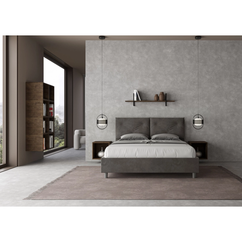 Letto imbottito Matrimoniale 160x200 cm Appia - Contenitore,Microfibra,Grigio