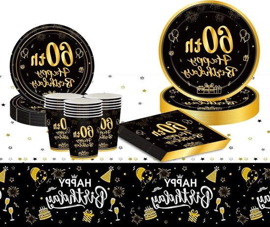 Decorazioni per il 60° compleanno - piatti di carta - tovaglie - servizi - set di tovaglie da tavola - servizio da portata da un tempo - set di accessori da tavola per uomo e donna - accessori da tavola per il 60° compleanno