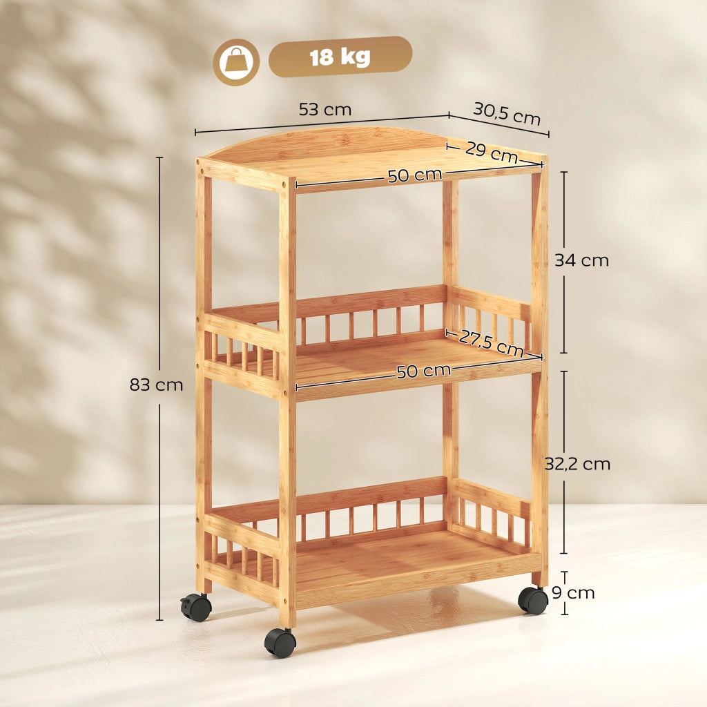 Carrello da cucina con 3 ripiani ¨C zephmum ¨C legno naturale