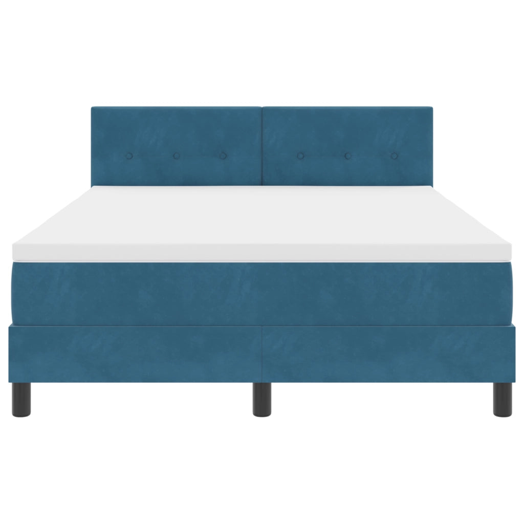 Letto con rete a molle con materasso e LED Blu Scuro 140x190 cm Velluto