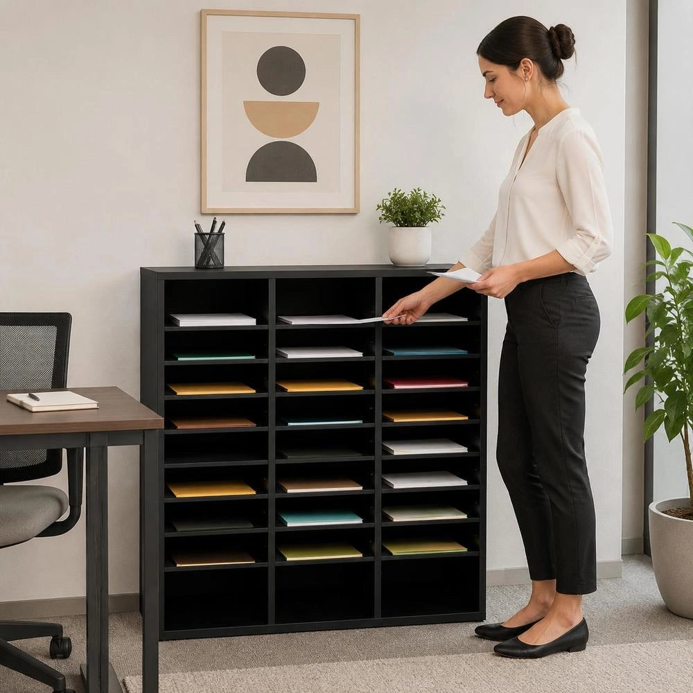 Letter Tray Desk Organizer 997 X 305 X 680 Mm, 2.3–5.6 Cm Adjustable A4 Stackable Horizontally, Paper Tray, Storage Desk Filing System Organization, Filing (Black, 3 X 8 Compartments)