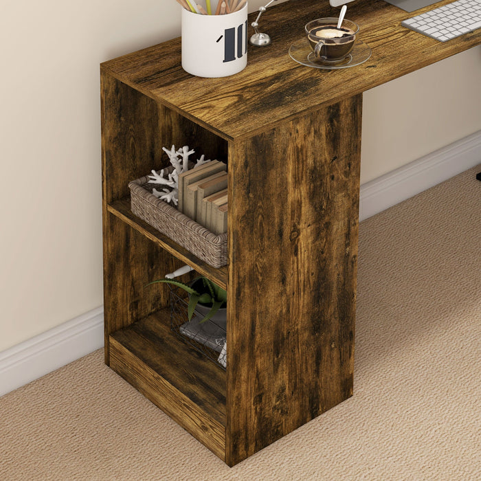 Scrivania Angolare da Ufficio 140x120x78 cm con Cassetti e Scaffale Girevole Marrone e Nero