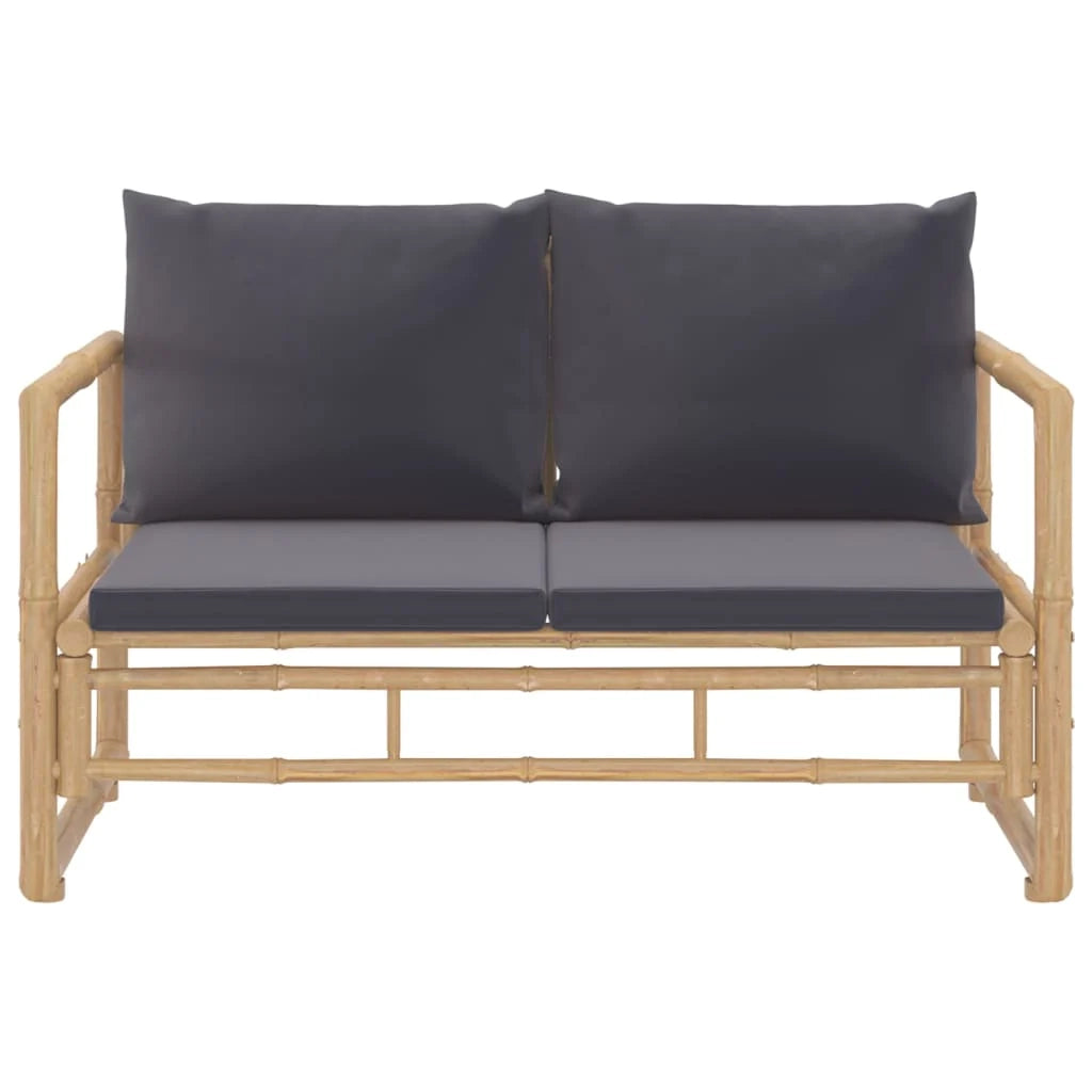 Set di mobili da giardino mobili da esterno set da 2 pezzi con cuscini in bambù grigio scuro 02_0015890
