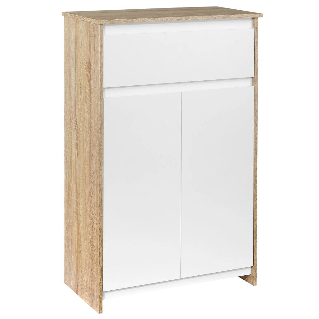 Mobile Bagno Multiuso, Mobiletto da Bagno con Armadietto e Cassetto, Salvaspazio, Color Legno e Bianco 60x30x90cm