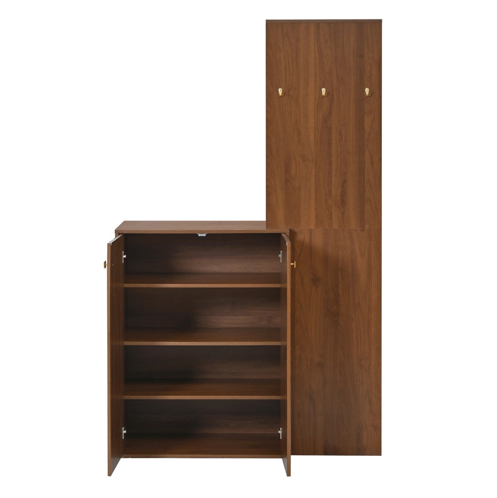 Guardaroba compatto con scarpiera; appendiabiti e ripiani regolabili in MDF color noce