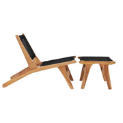 Sedia a Lettino Prendisole | Sdraio con Poggiapiedi in Legno Massello di Teak e Corda