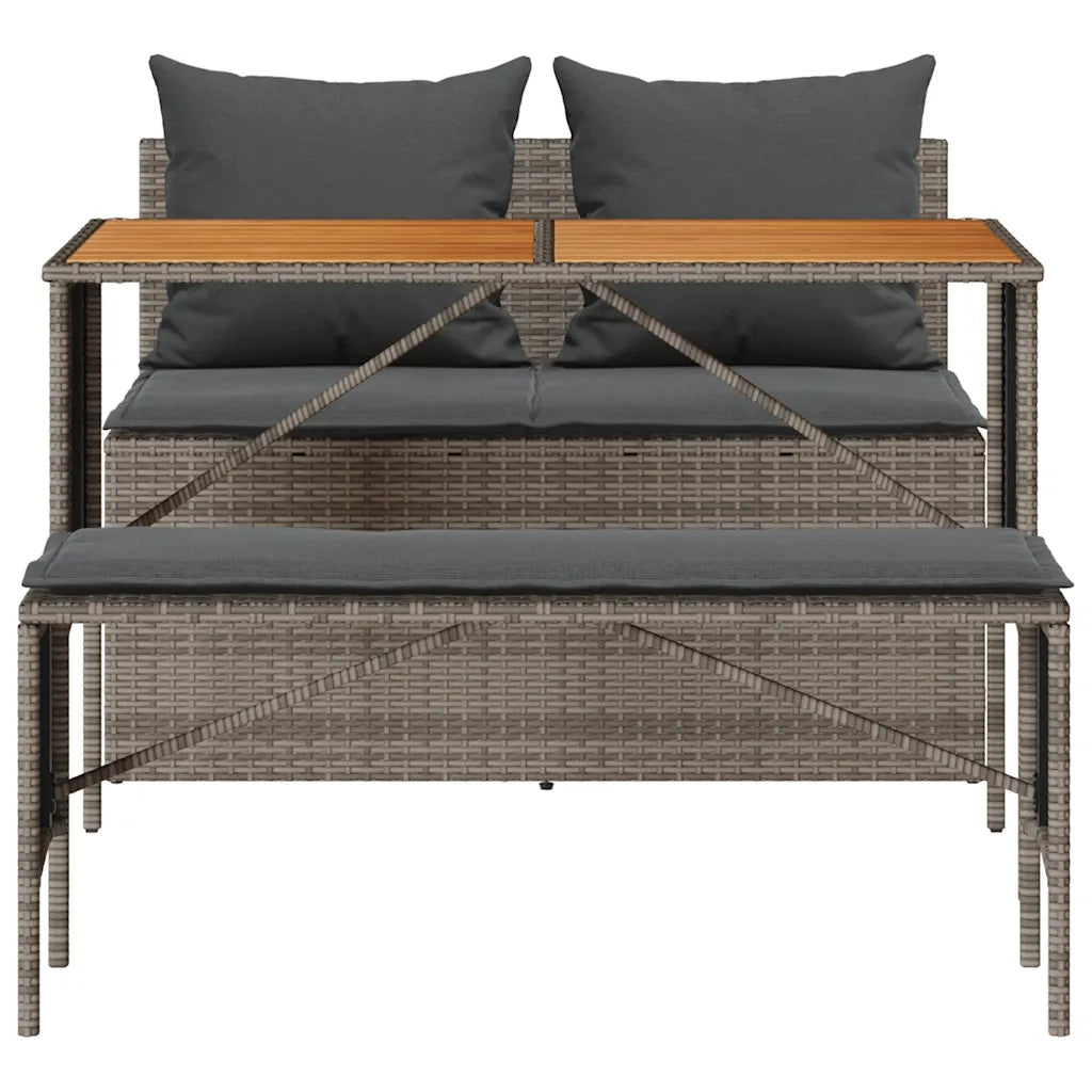Set da Pranzo da Giardino 3 pz con Cuscini in Polyrattan Grigio