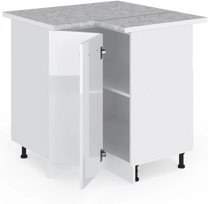 Mobile ad angolo cucina R-Line, Bianco lucido, 75.6 cm, PL Marmo, per la libera combinazione all'interno di sistemi cucina modulari