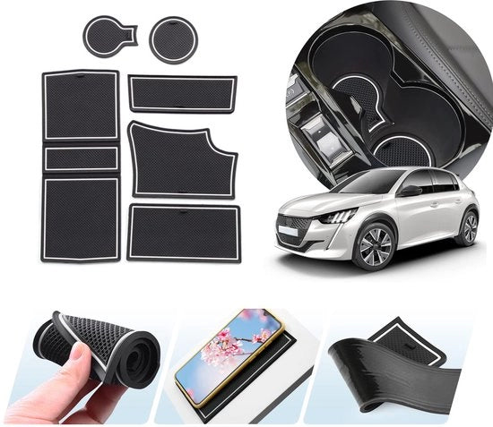 Accessori interno compatibili con Peugeot 208 e-208 / Peugeot 2008 e-2008 II GTI GT-line 2020-2024 2025 mattoncini antislittamento Peugeot 208 2023 supporto braccio console centrale mattoncini in gomma Peugeot accessori interno (bianco)
