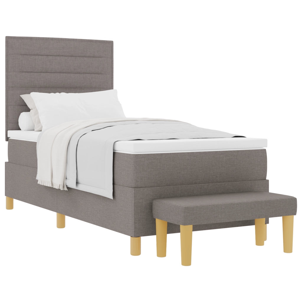 Letto con Box Spring con Materasso e Panchina Tortora 100x200 cm Tessuto