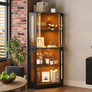 Credenza vetrina con LED, 4 ante in vetro temperato e 2 ripiani regolabili, per cucina e soggiorno, nero 40 × 40 × 165 cm