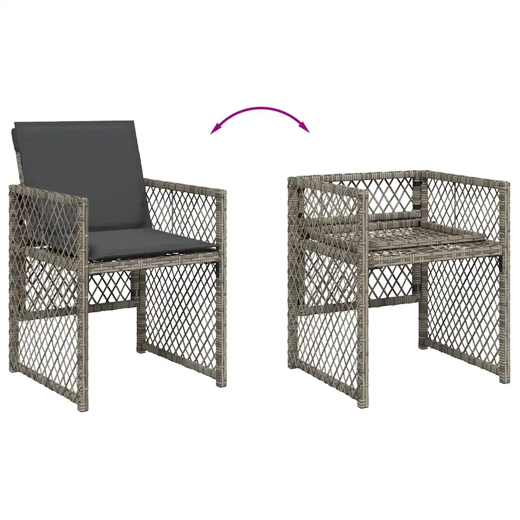 Set da Pranzo da Giardino 15 pz con Cuscini Grigio Polyrattan 3210872