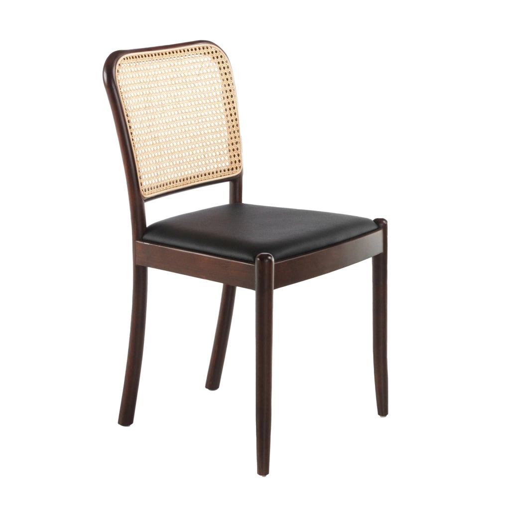 Sedia in rattan ed ecopelle nera