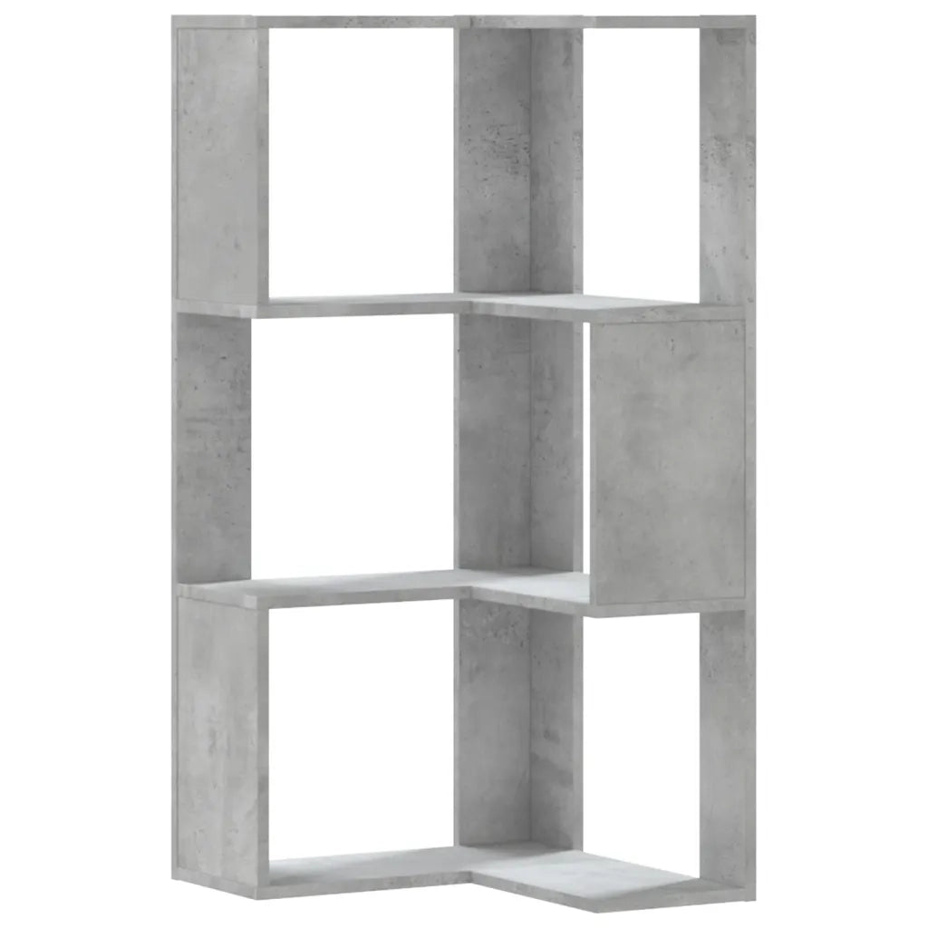 Libreria Angolare 3 Ripiani-Scaffale per Libri-Mobile di Stoccaggio Grigio Cemento 50x50x102 cm Legno