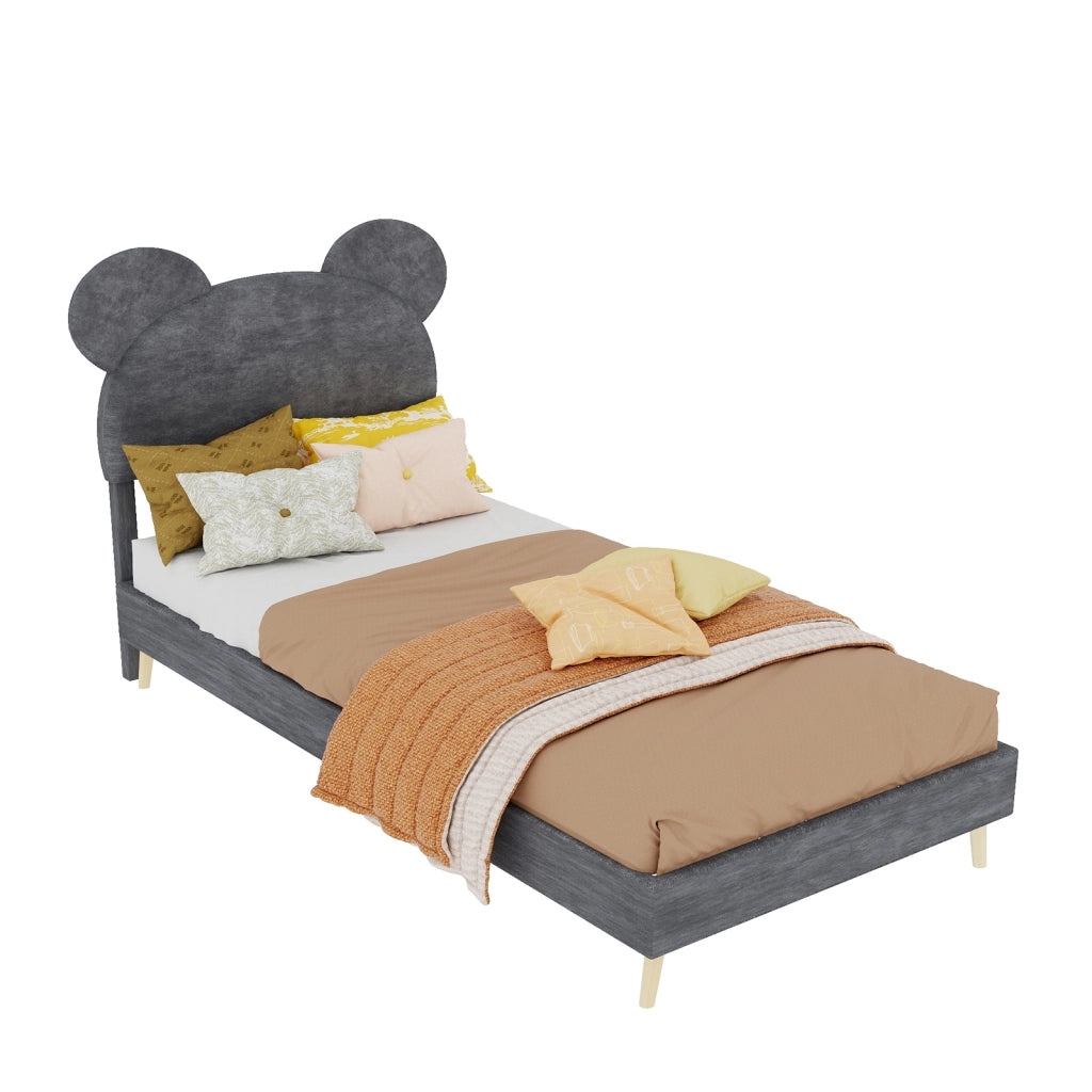 letto imbottito tessuto metallo grigio 90 x 200 cm