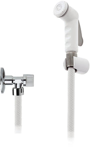 Doccetta bidet bianca con flessibile, rubinetto e supporto bianco