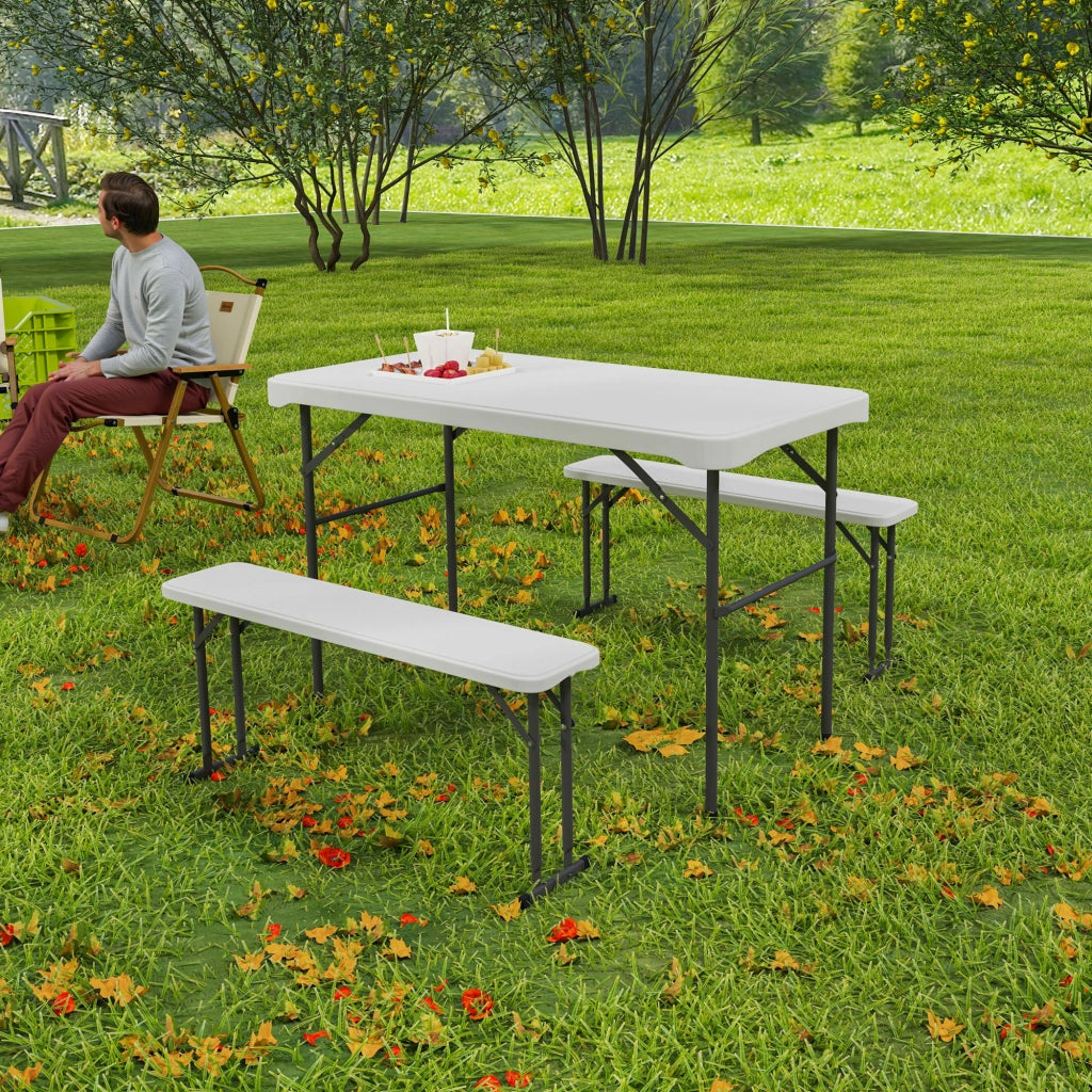 Tavolo da giardino pieghevole con panche ¨C zephmum ¨C grigio chiaro, bianco, 113 cm