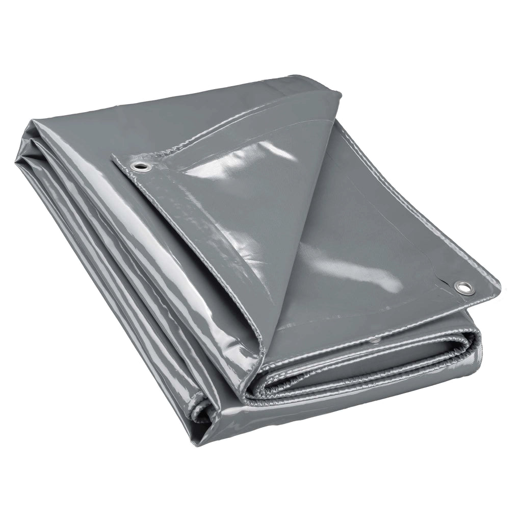 Telone occhiellato grigio 5 x 7 m resistente alle intemperie e a raggi UV, impermeabile, robusto telo di protezione in poliestere 650 g/m² con rivestimento in PVC