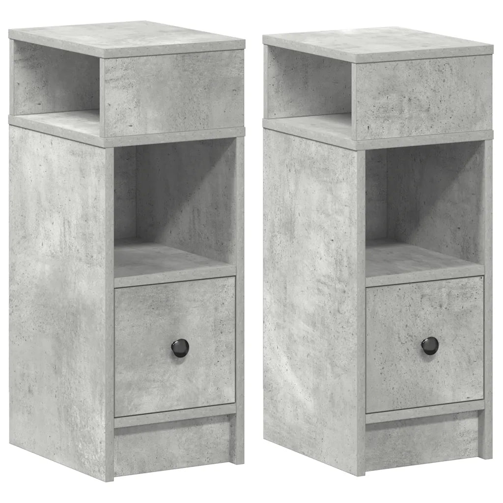 Set di 2 Comodini | Armadio da Notte | Mobiletto da notte con Cassetto Grigio Cemento 25x31x66 cm