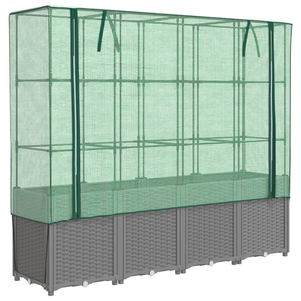 Fioriere | Cassetta per fiori | Letto Rialzato con Copertura Serra Effetto Rattan 160x40x153 cm