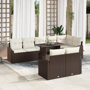 Set Divano da Giardino 9 Pezzi con Cuscini Marrone Rattan Poliestere